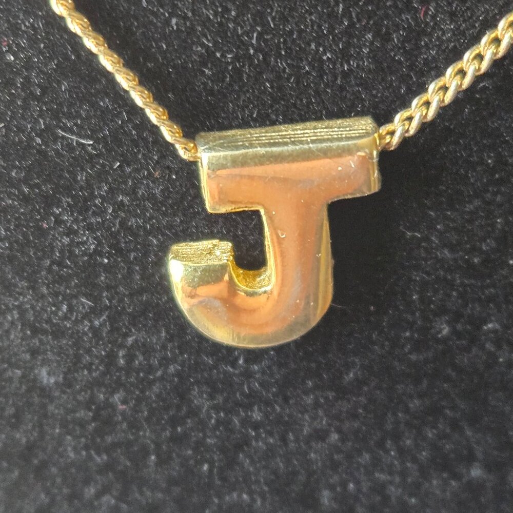 Dainty 15" Gold Color Neck Chain with Initial Hanging "J" Marked "Made in USA"